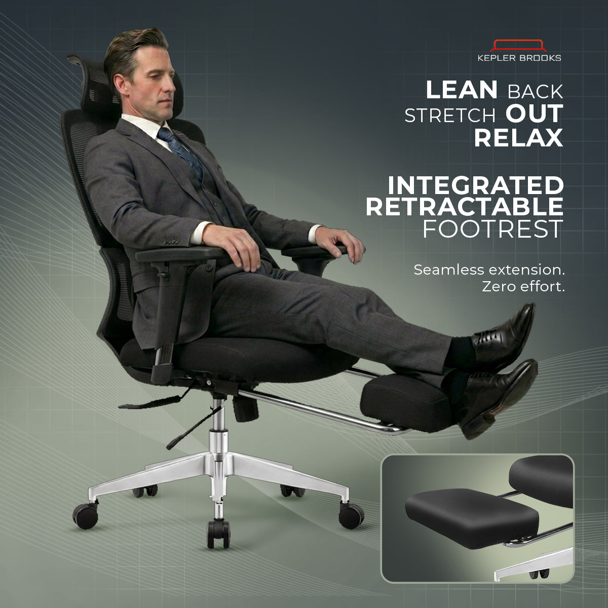Kepler Brooks Imperia Pro Premium High Back Mesh Office Chair with Legrest