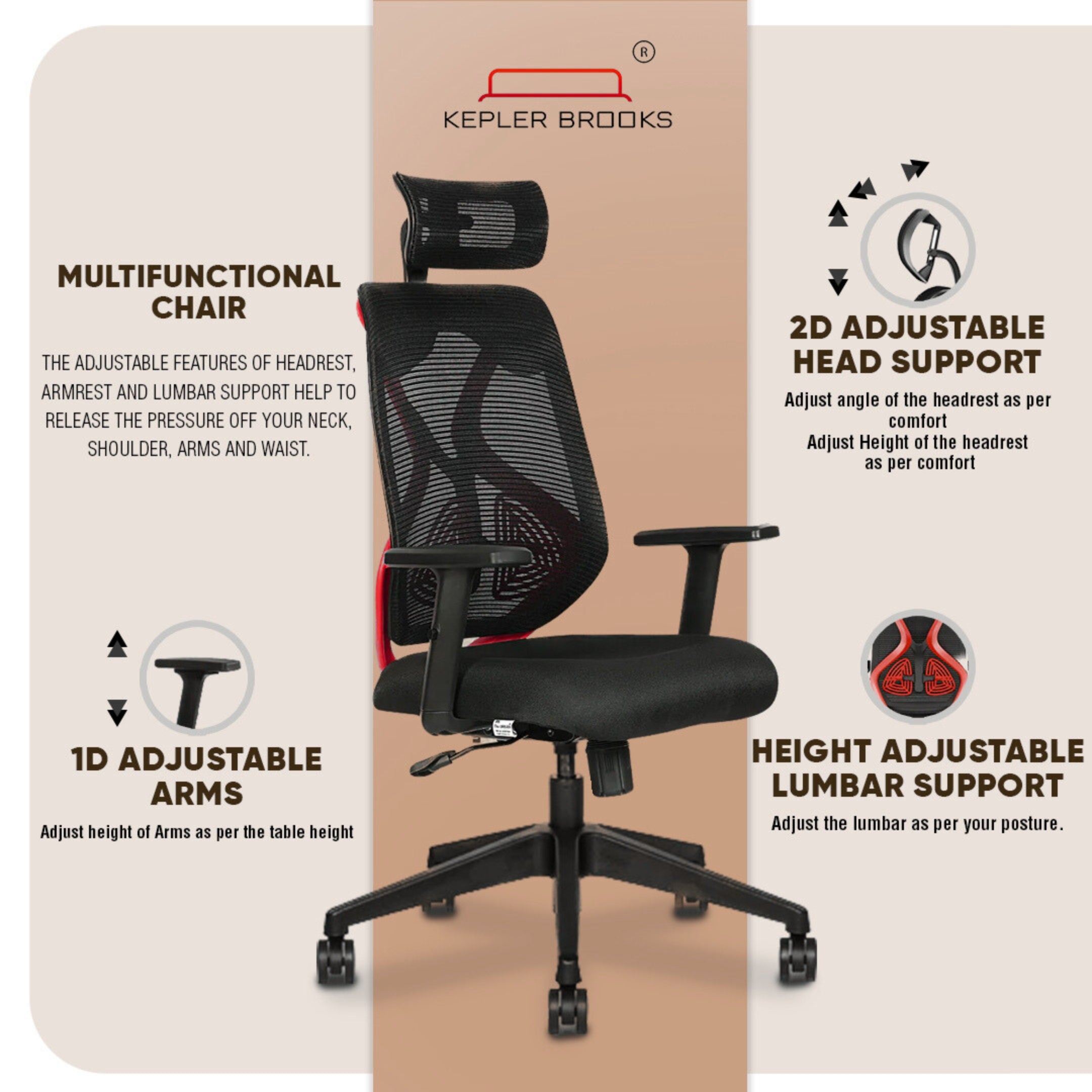 Kepler Brooks Marvel Lite High Back Mesh Office Chair