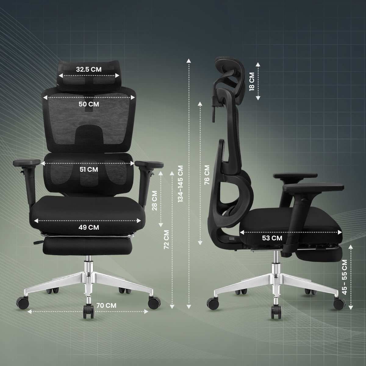 Kepler Brooks Imperia Pro Premium High Back Mesh Office Chair with Legrest