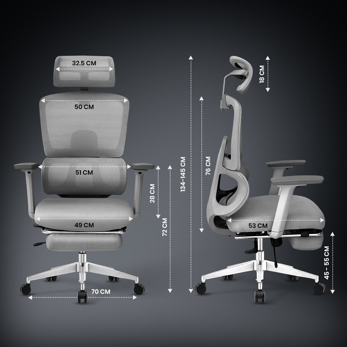 Kepler Brooks Imperia Pro Premium High Back Mesh Office Chair with Legrest