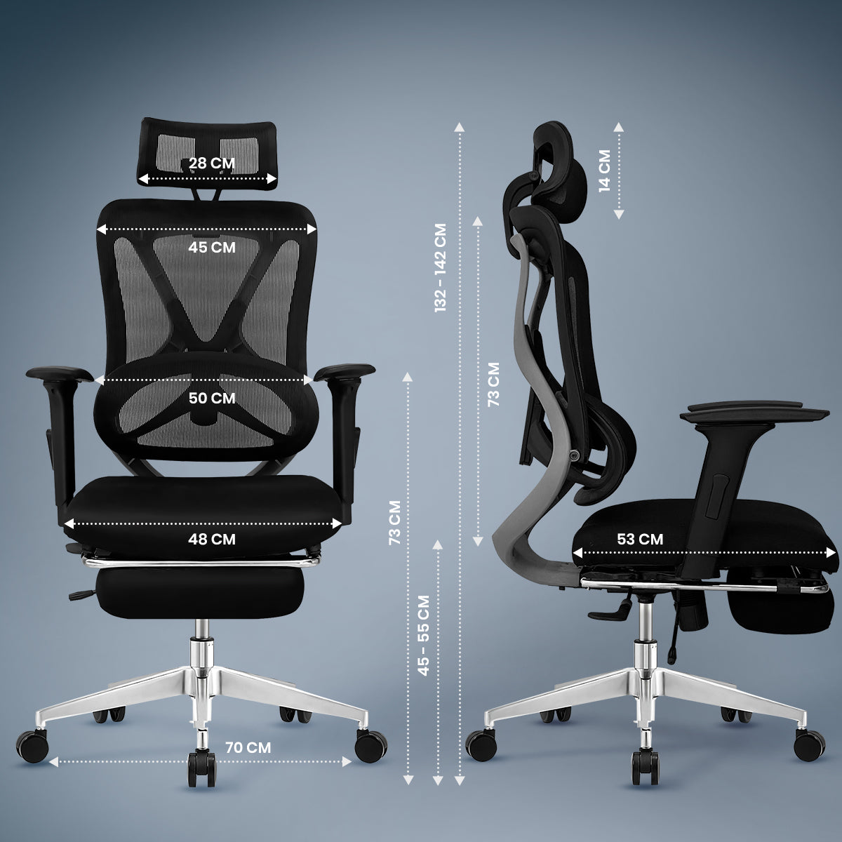Kepler Brooks Vogue Pro Premium High Back Mesh Office Chair with Legrest