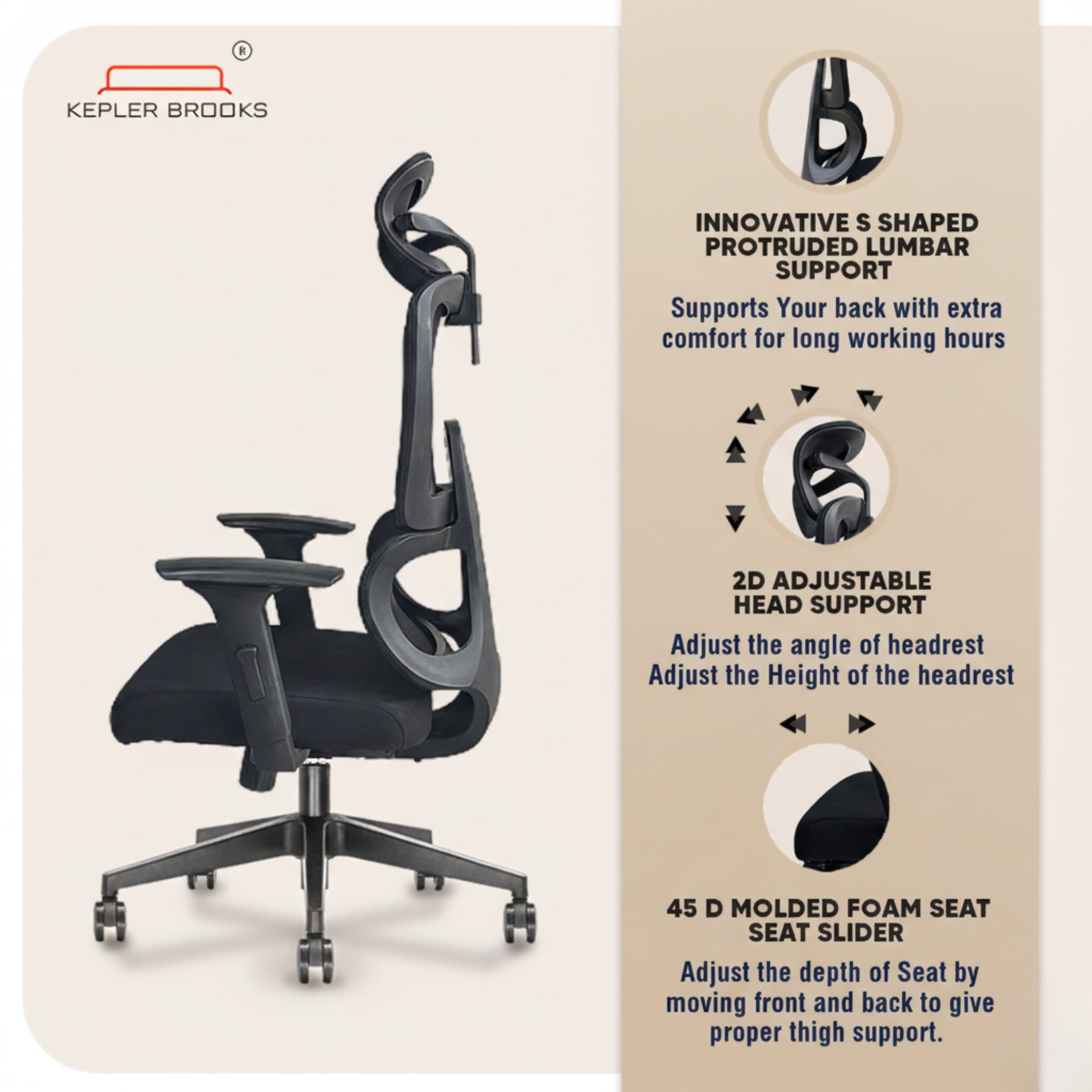 Kepler Brooks Imperia High Back Mesh Office Chair (Black)