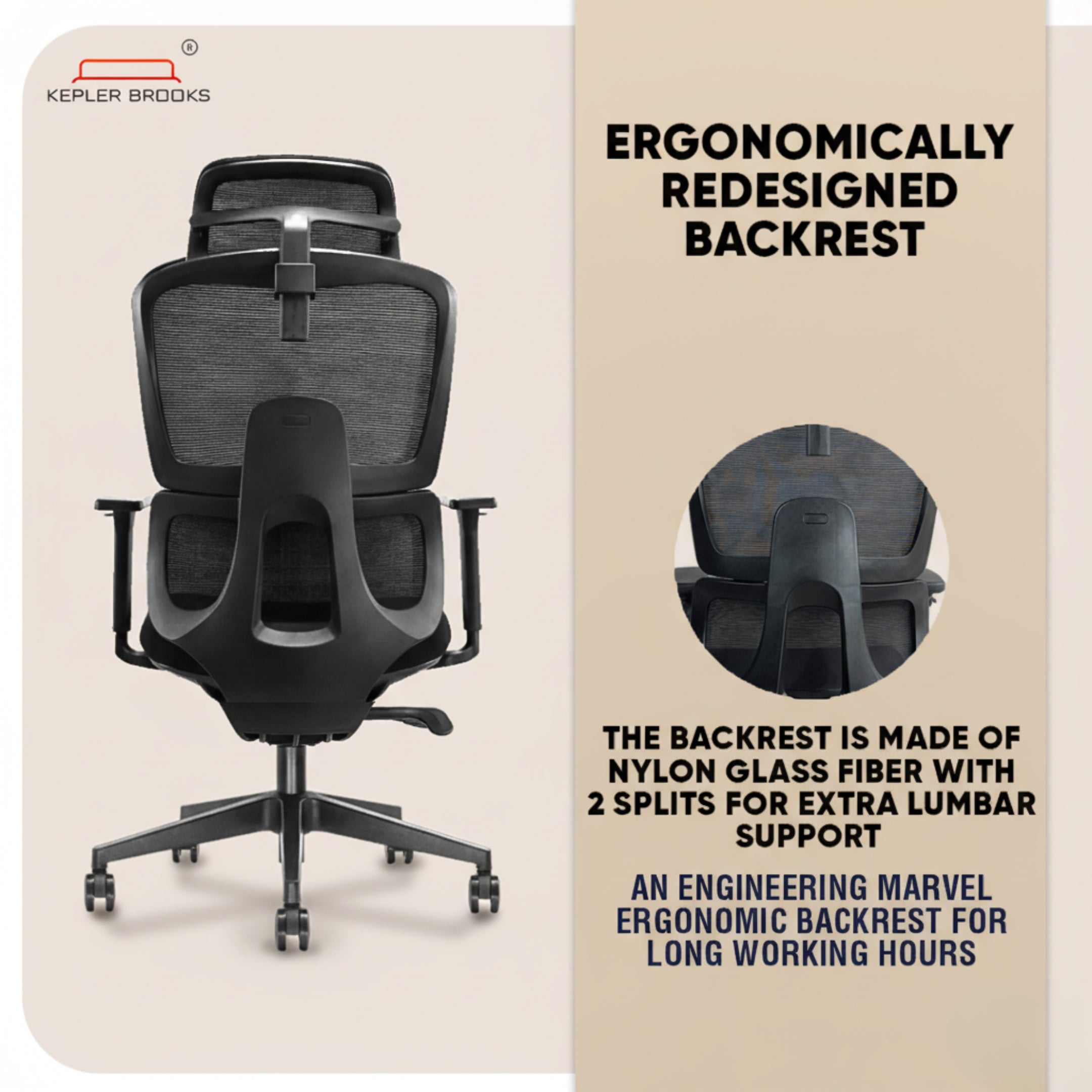 Kepler Brooks Imperia High Back Mesh Office Chair (Black)