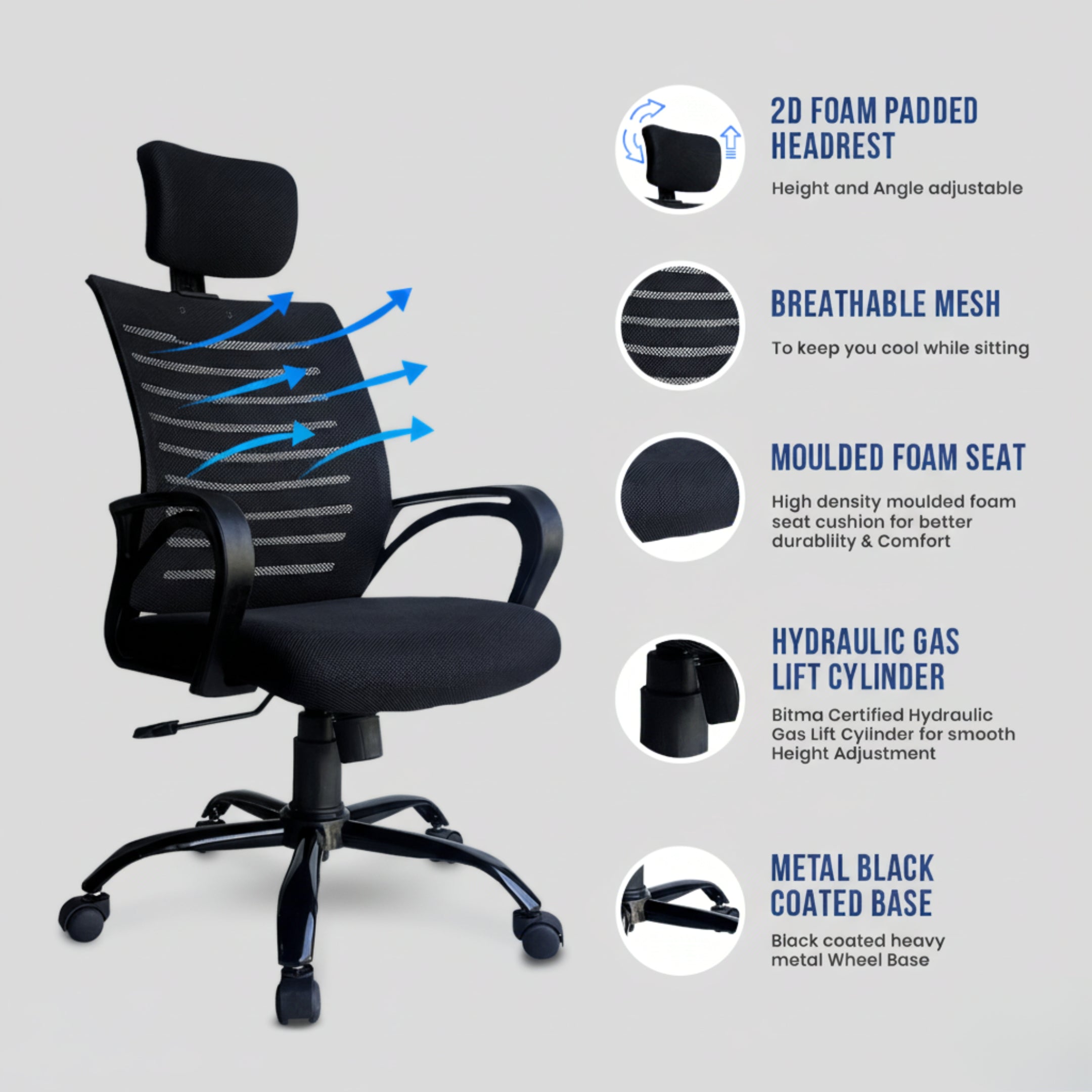 Kepler Brooks Aspira High Back Mesh Office Chair (Black)