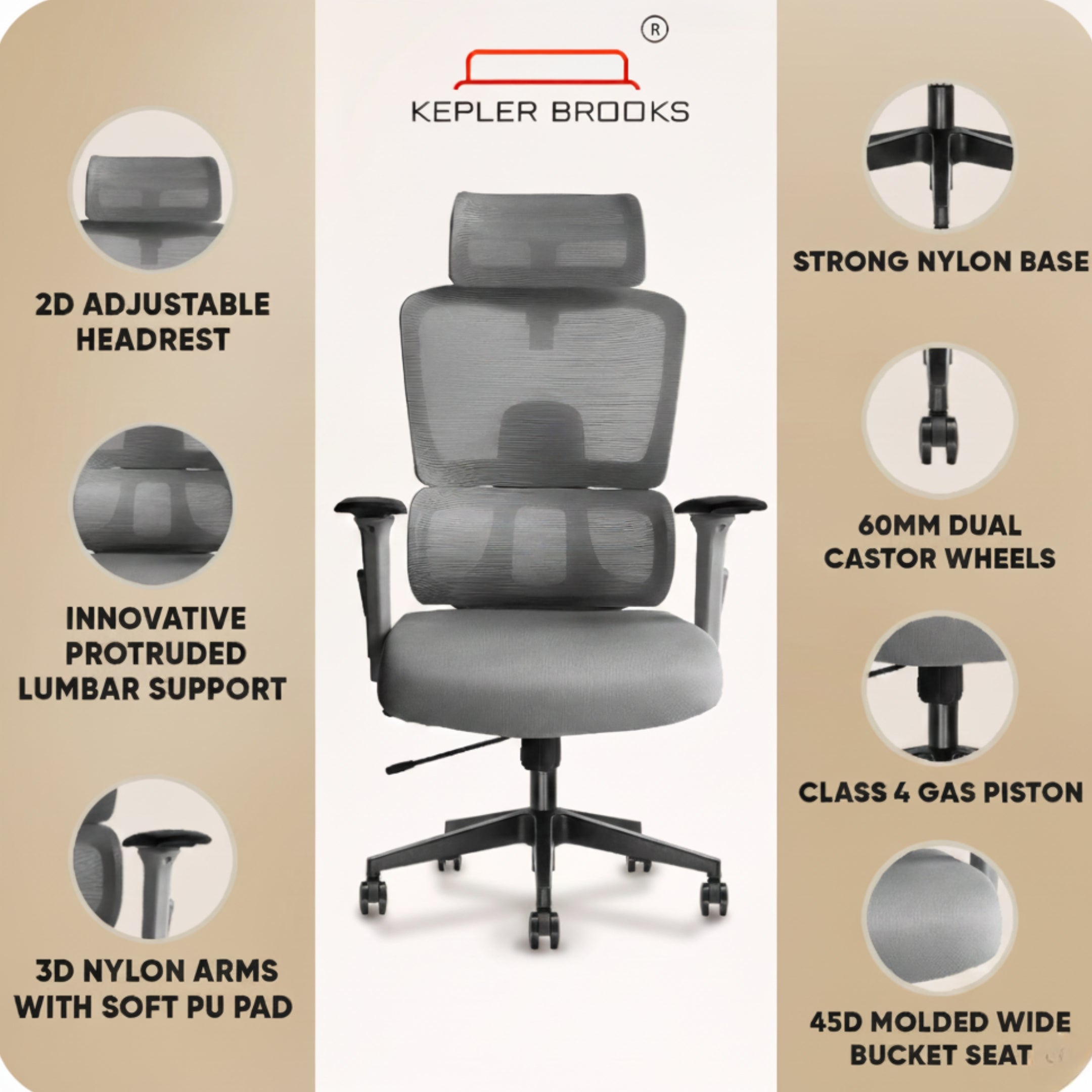 Kepler Brooks Imperia High Back Mesh Office Chair (Black)
