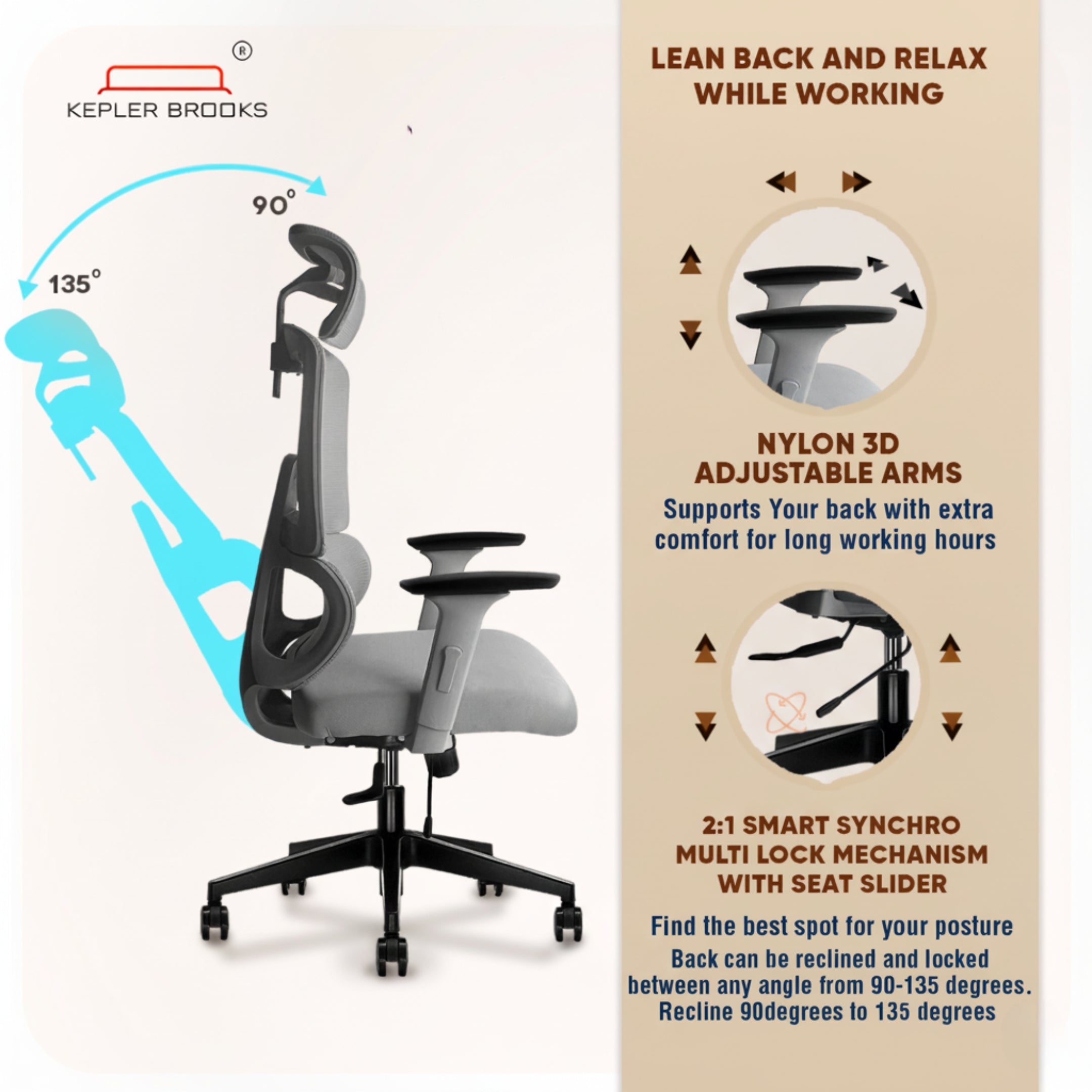 Kepler Brooks Imperia High Back Mesh Office Chair (Black)