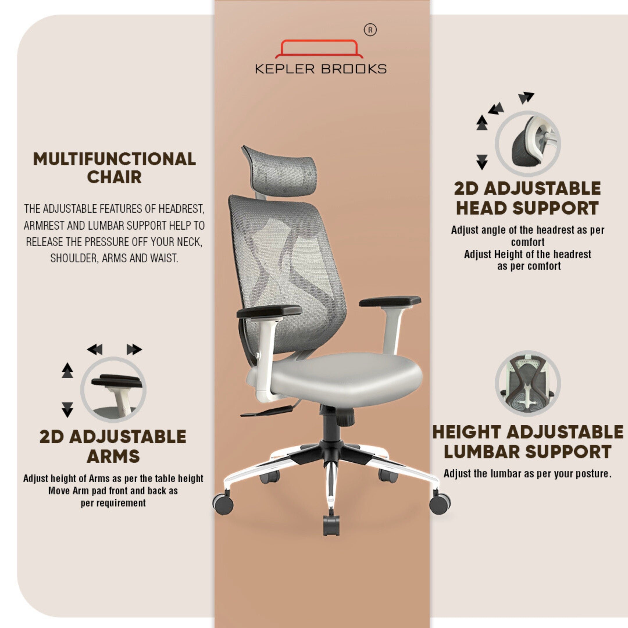 Kepler Brooks Marvel Premium High Back Mesh Office Chair