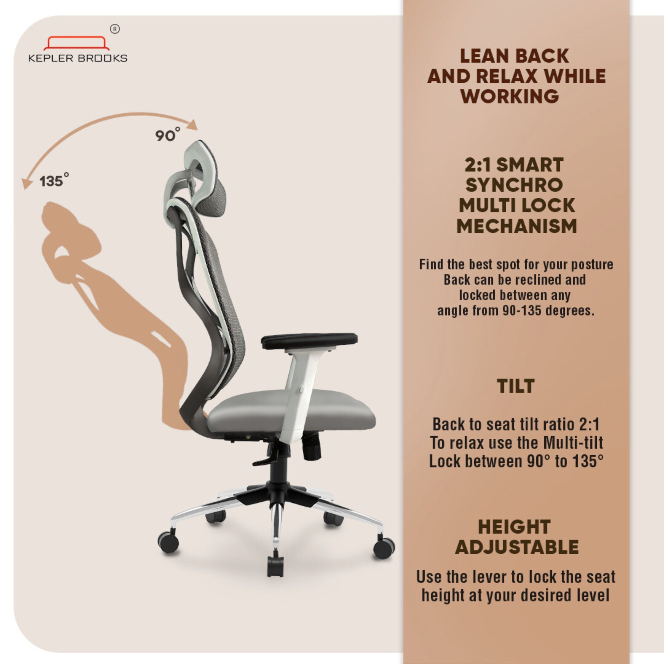 Kepler Brooks Marvel Premium High Back Mesh Office Chair