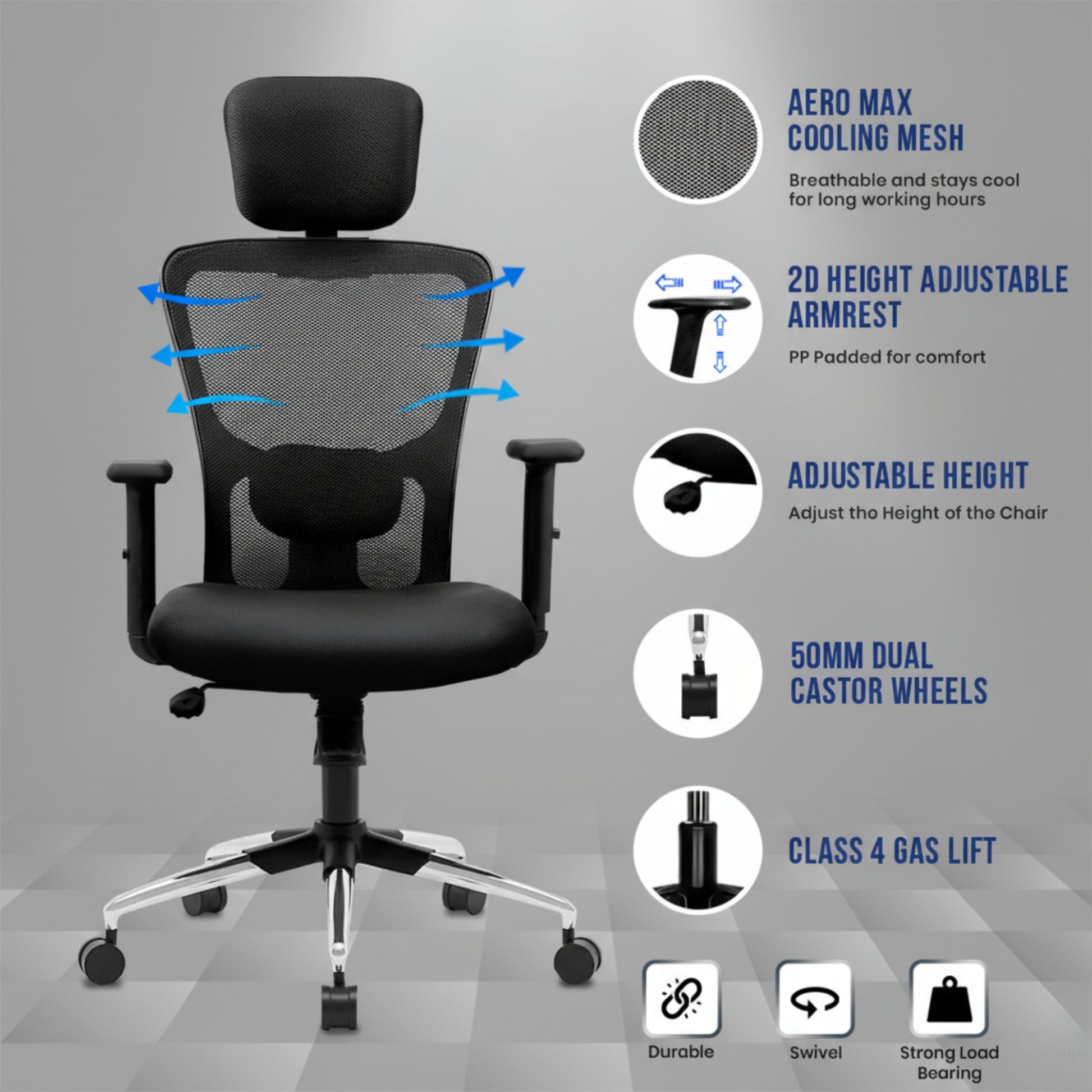 Kepler Brooks Zeus High Back Mesh Office Chair (Black)
