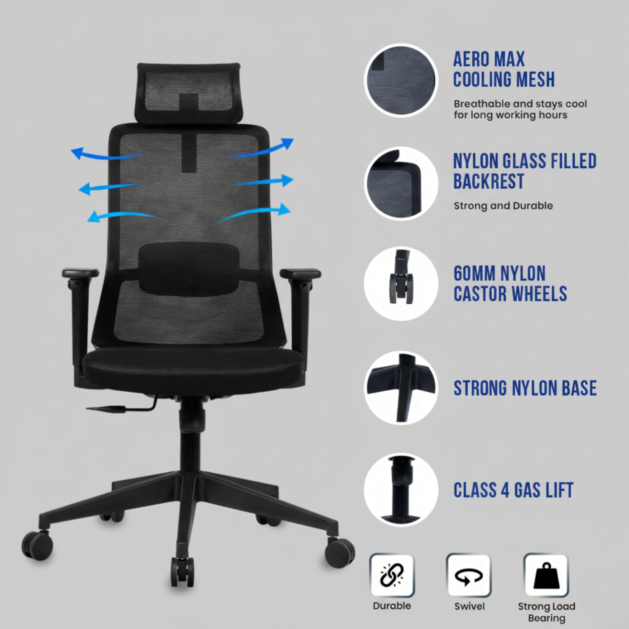 Kepler Brooks Veritas Premium High Back Mesh Office Chair