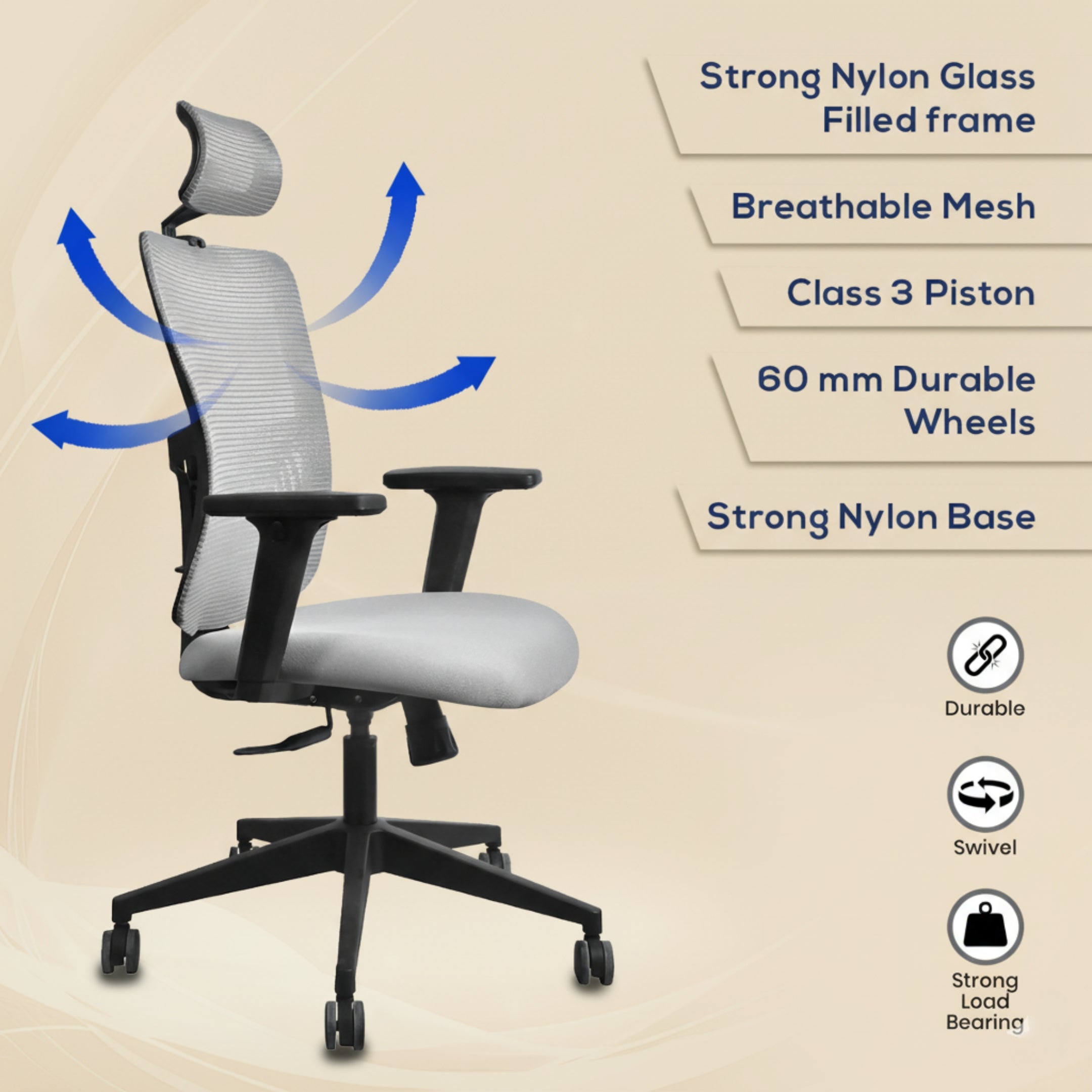 Kepler Brooks Ignis Ergonomic High Back Mesh Office Chair