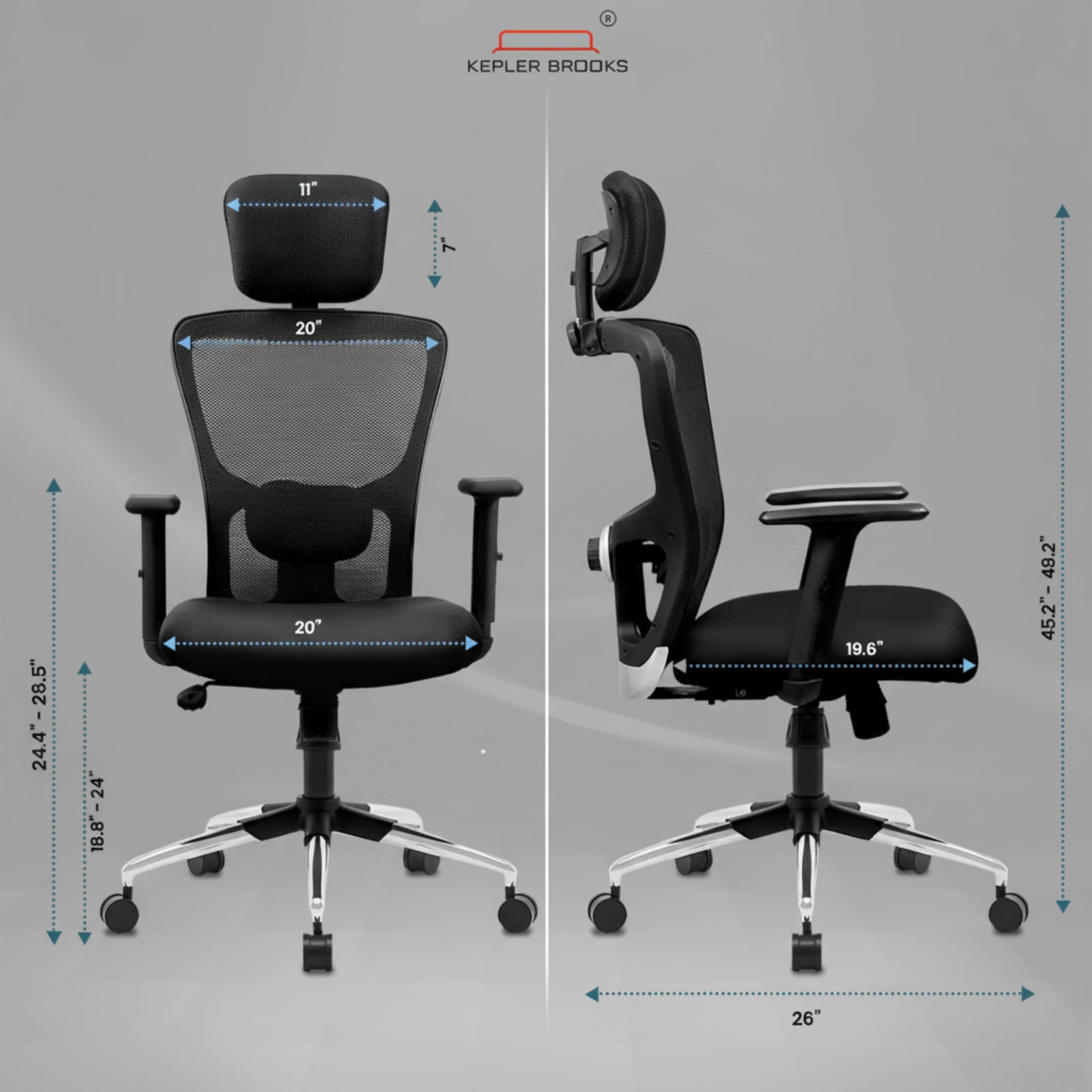 Kepler Brooks Zeus High Back Mesh Office Chair (Black)