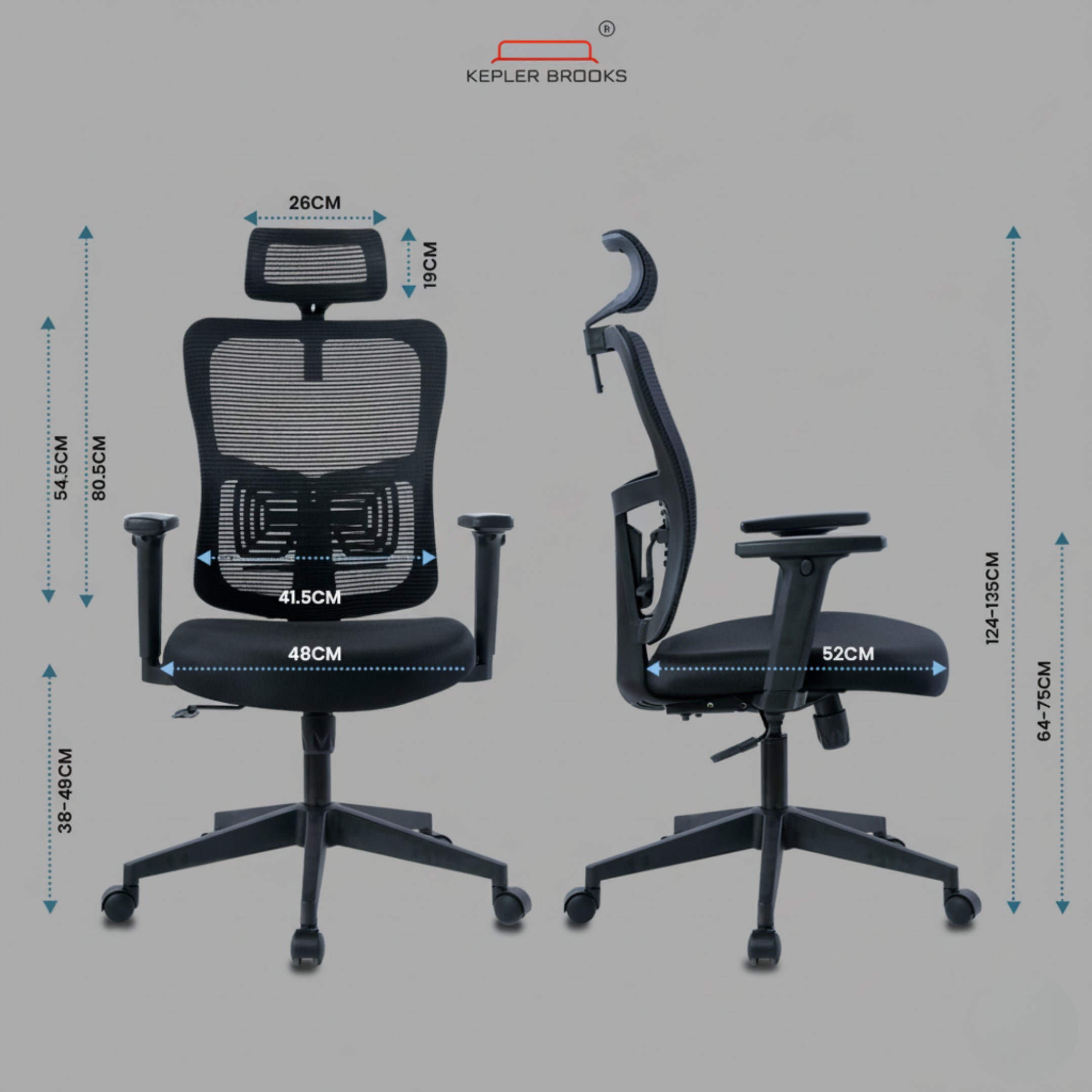 Kepler Brooks Ignis Ergonomic High Back Mesh Office Chair