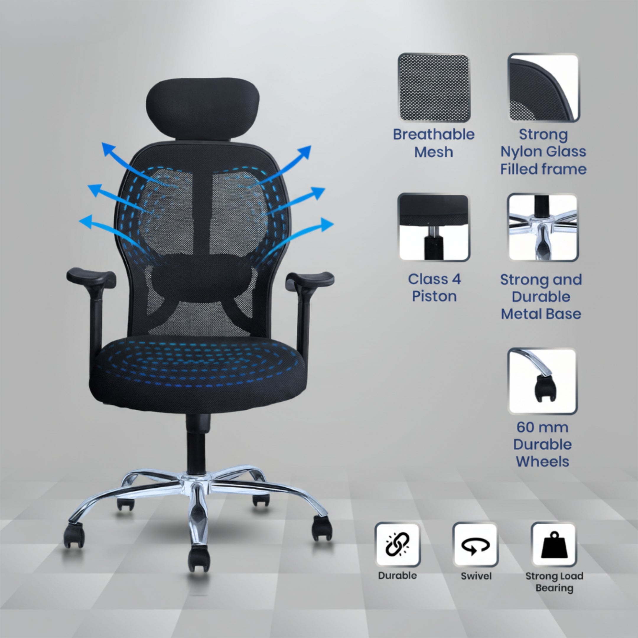 Kepler Brooks Nova Ergonomic High Back Mesh Office Chair (Black)