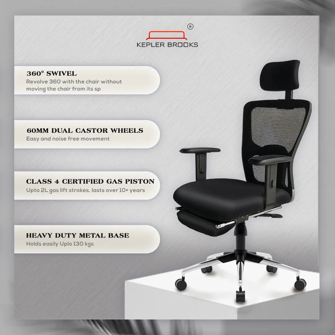 Kepler Brooks Zeus Pro High Back Mesh Office Chair (Black)
