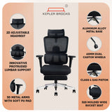 Kepler Brooks Imperia Pro Premium High Back Mesh Office Chair with Legrest (Black)