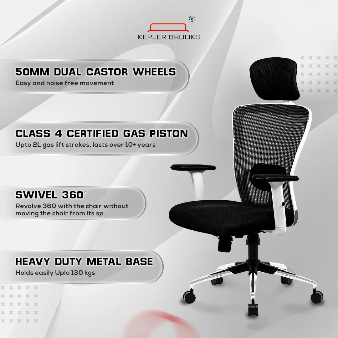 Kepler Brooks Zeus High Back Mesh Office Chair (White Frame)