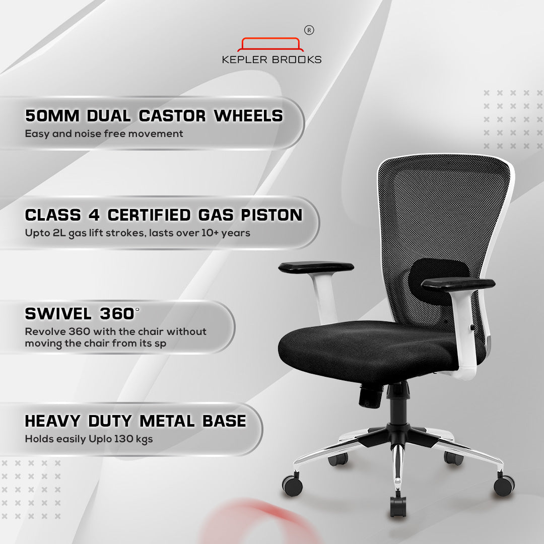 Kepler Brooks Zeus Mid Back Mesh Office Chair (White Frame)