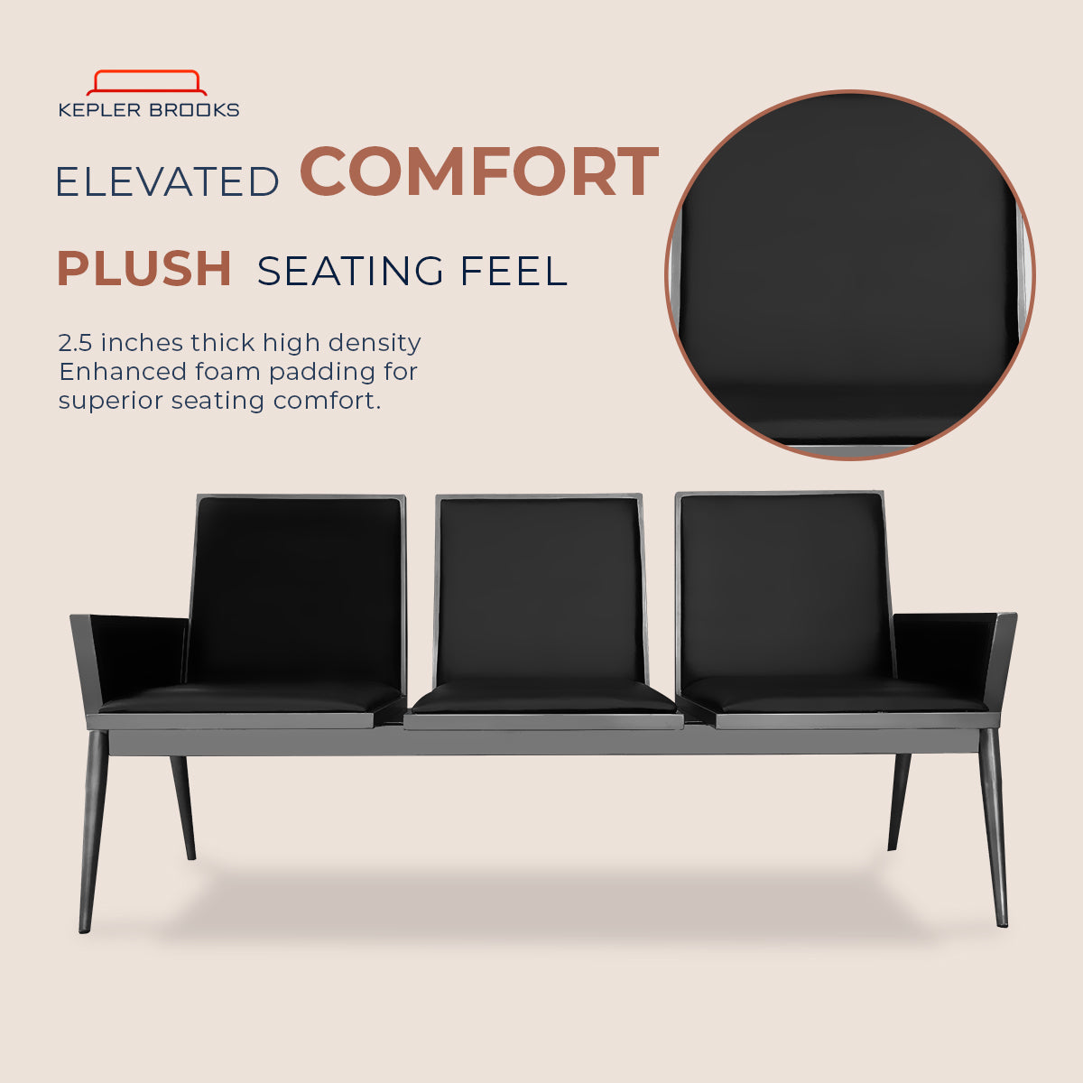 Kepler Brooks Comfy Three Seater Waiting Chair with Cushion & Arms