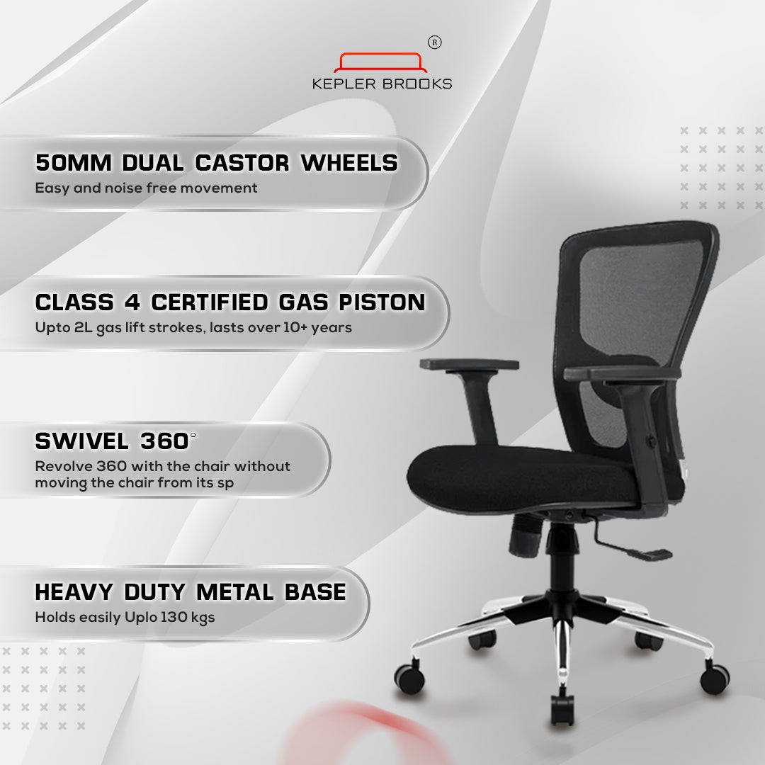 Kepler Brooks Zeus Mid Back Mesh Office Chair (Black)