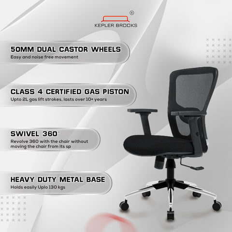 Kepler Brooks Zeus Mid Back Mesh Office Chair (Black)