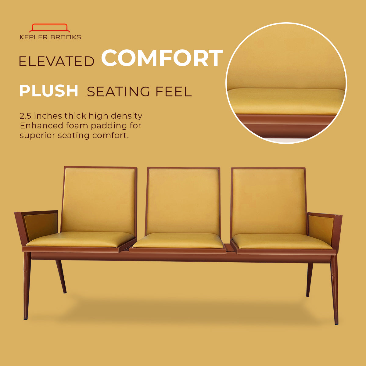 Kepler Brooks Comfy Three Seater Waiting Chair with Cushion & Arms