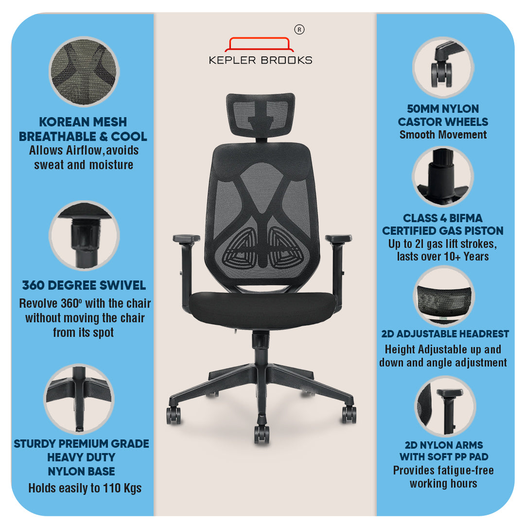Kepler Brooks Marvel Premium High Back Mesh Office Chair