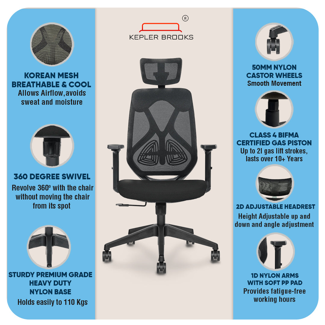 Kepler Brooks Marvel Lite High Back Mesh Office Chair