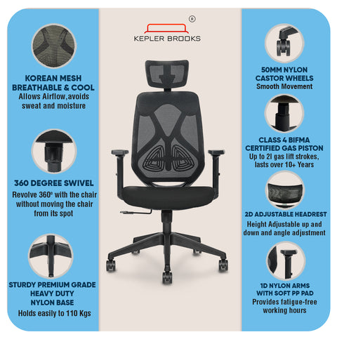 Kepler Brooks Marvel Lite High Back Mesh Office Chair