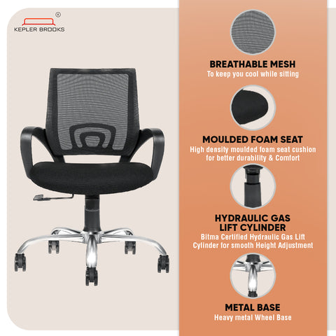 Kepler Brooks Crux Mid Back Office Chair (Black)