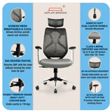 Kepler Brooks Marvel Premium High Back Mesh Office Chair (White Grey)