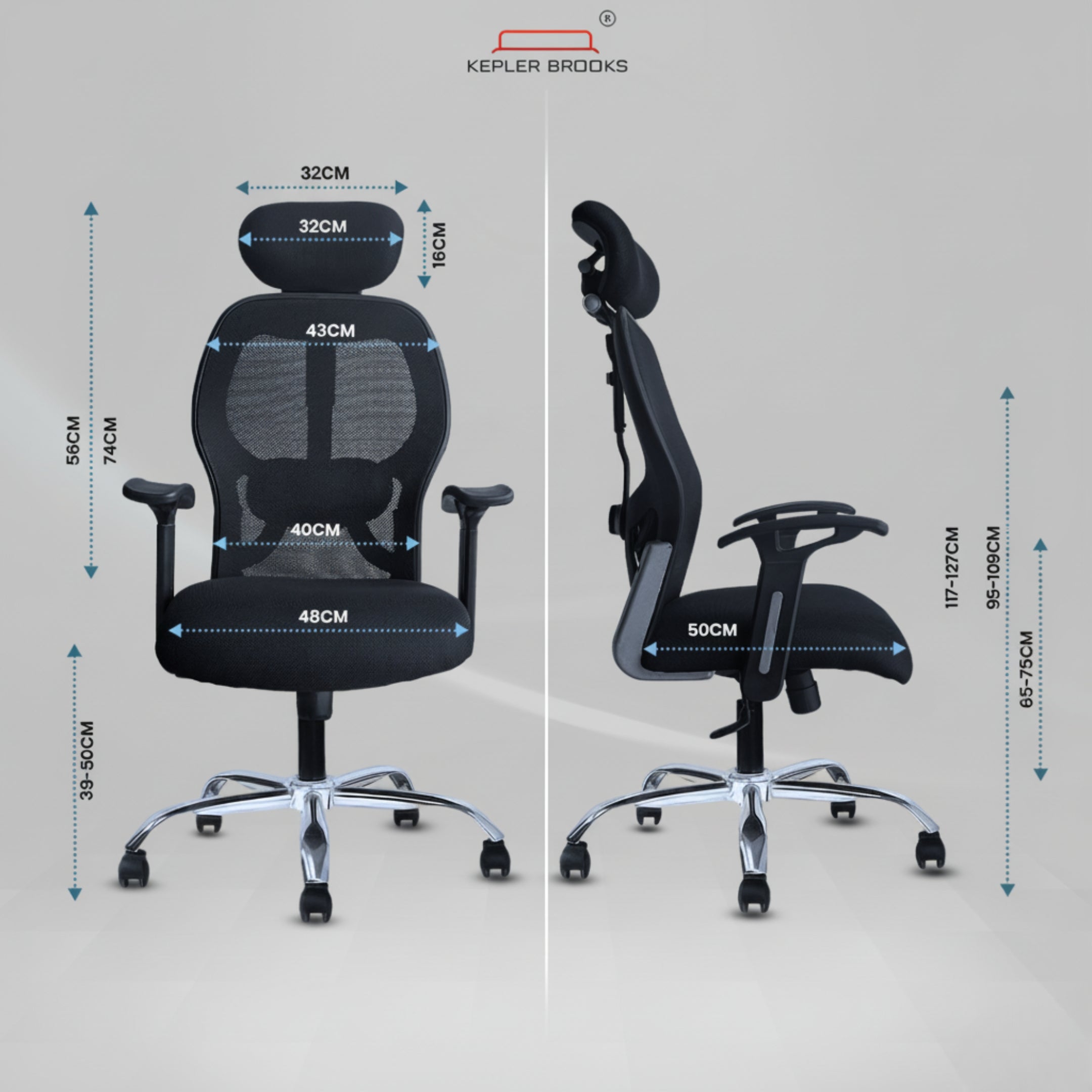 Kepler Brooks Nova Ergonomic High Back Mesh Office Chair (Black)