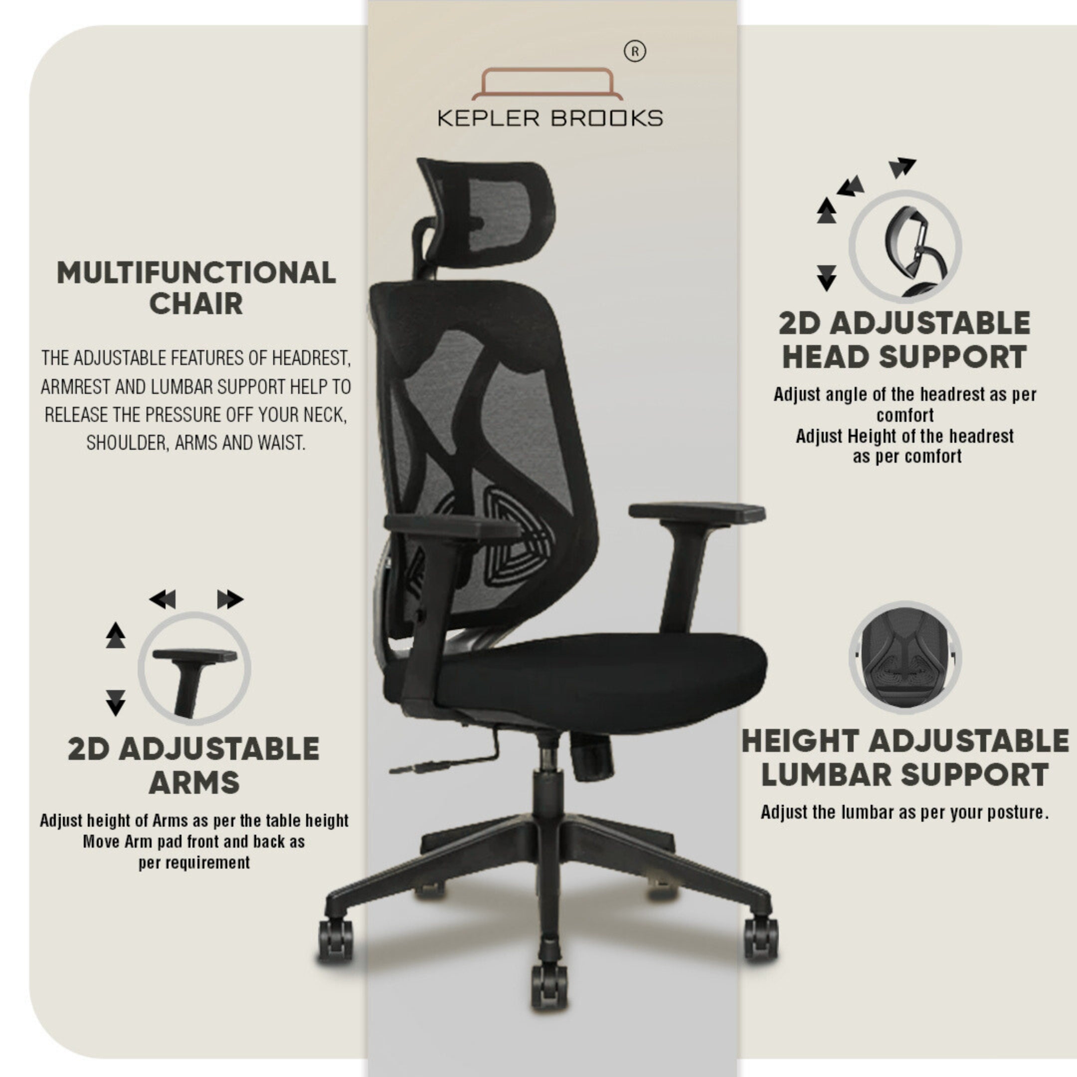 Kepler Brooks Marvel Premium High Back Mesh Office Chair