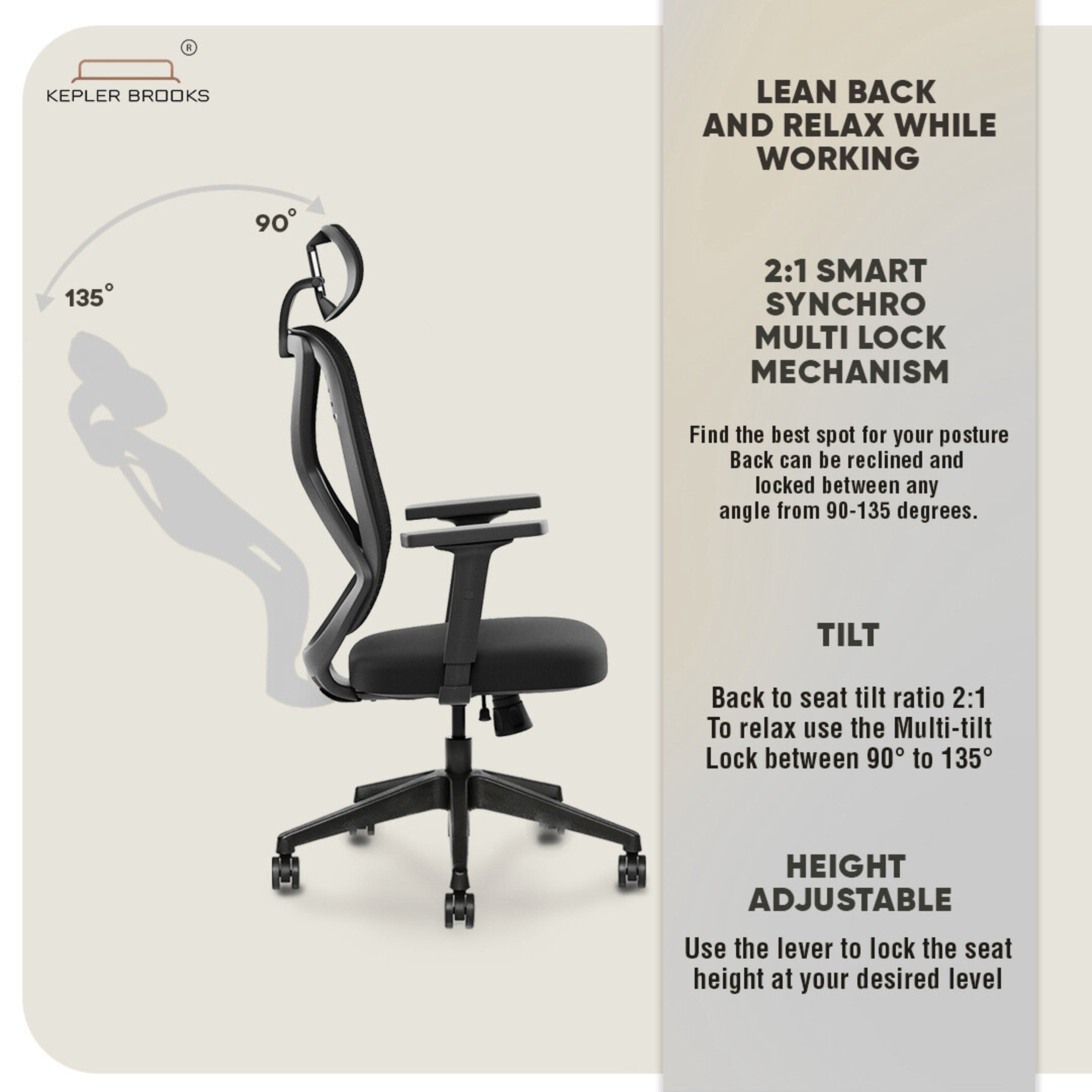 Kepler Brooks Marvel Premium High Back Mesh Office Chair