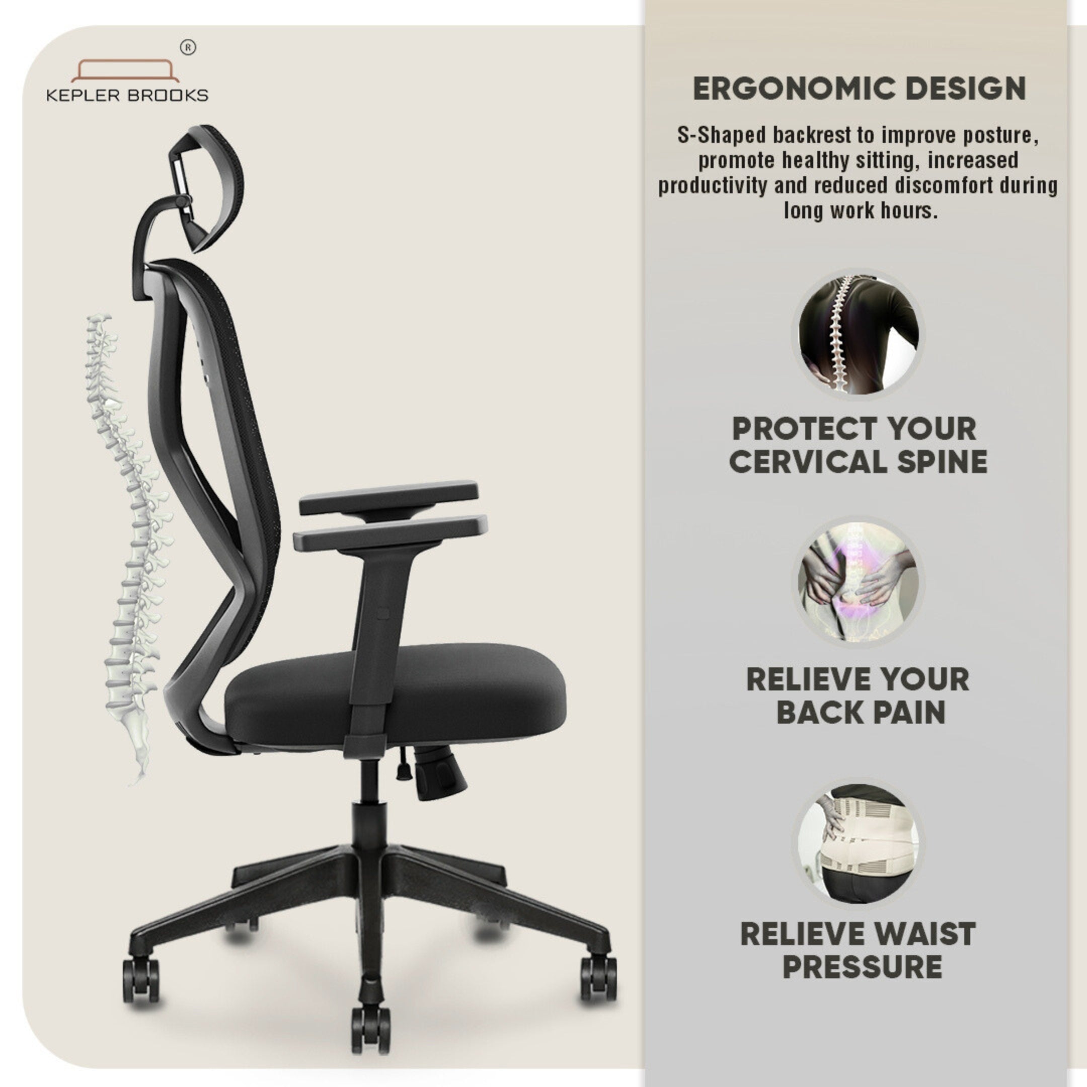 Kepler Brooks Marvel Premium High Back Mesh Office Chair