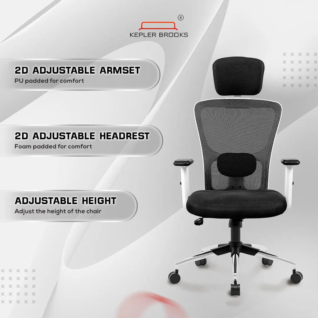 Kepler Brooks Zeus High Back Mesh Office Chair (White Frame)
