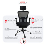 Kepler Brooks Office Chair |  Study Chair, Desk Chair with 2D Adjustable Arms, Adjustable Headrest & Lumbar, Retractable Footrest & Multi Synchro Lock- Zeus Pro- Black
