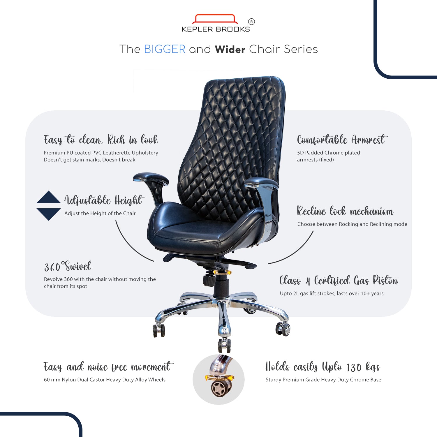 Kepler Brooks Atlas Premium High Back Leatherette Office Chair