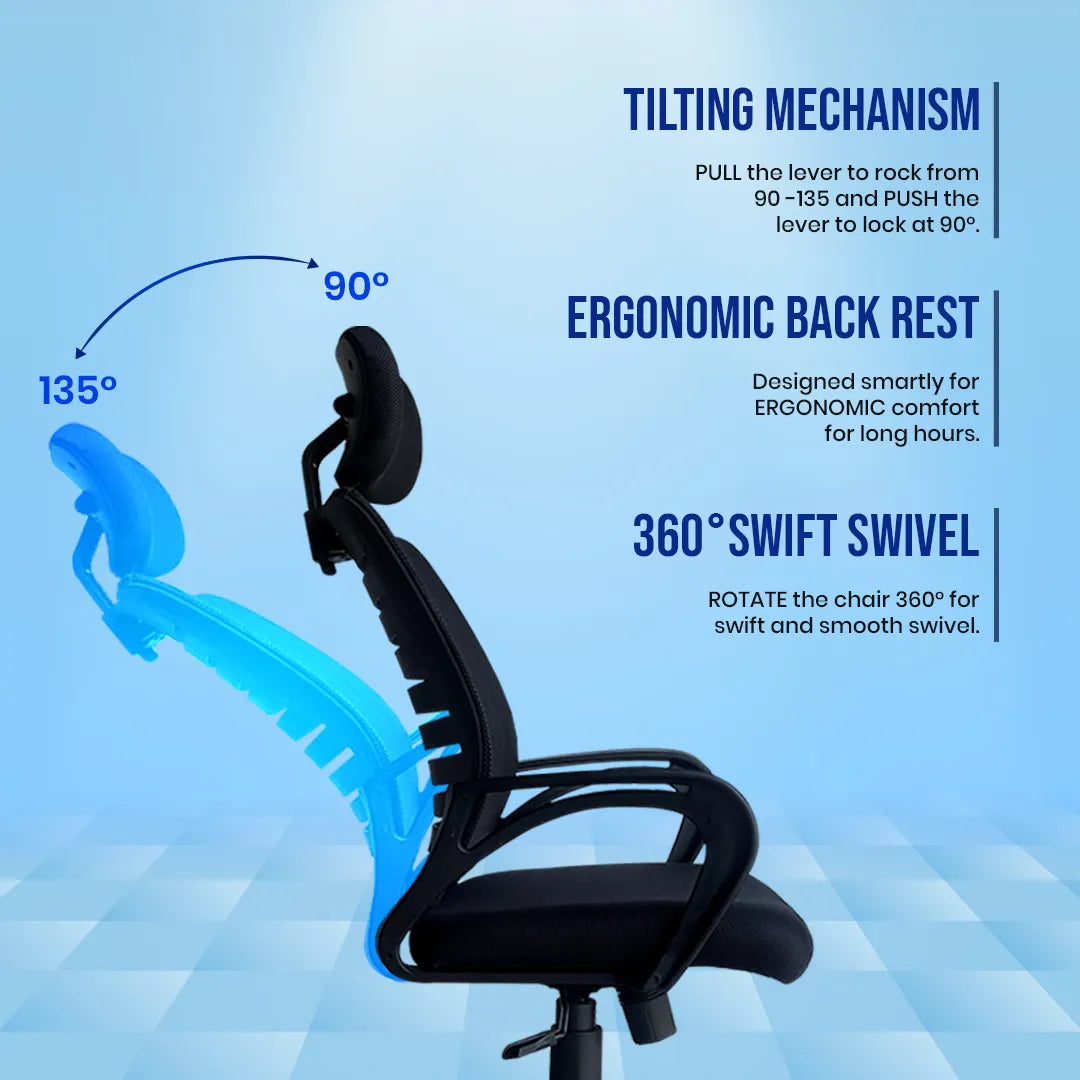 Kepler Brooks Aspira High Back Mesh Office Chair (Black)