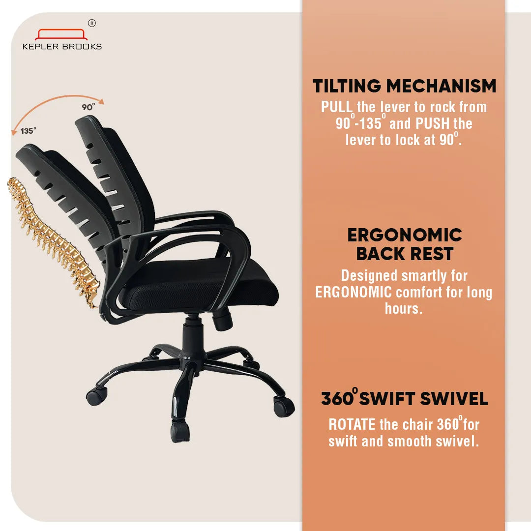 Kepler Brooks Iris Mid Back Mesh Office Chair (Black)
