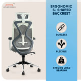 Kepler Brooks Marvel Pro Premium High Back Mesh Office Chair with Legrest (White Grey)