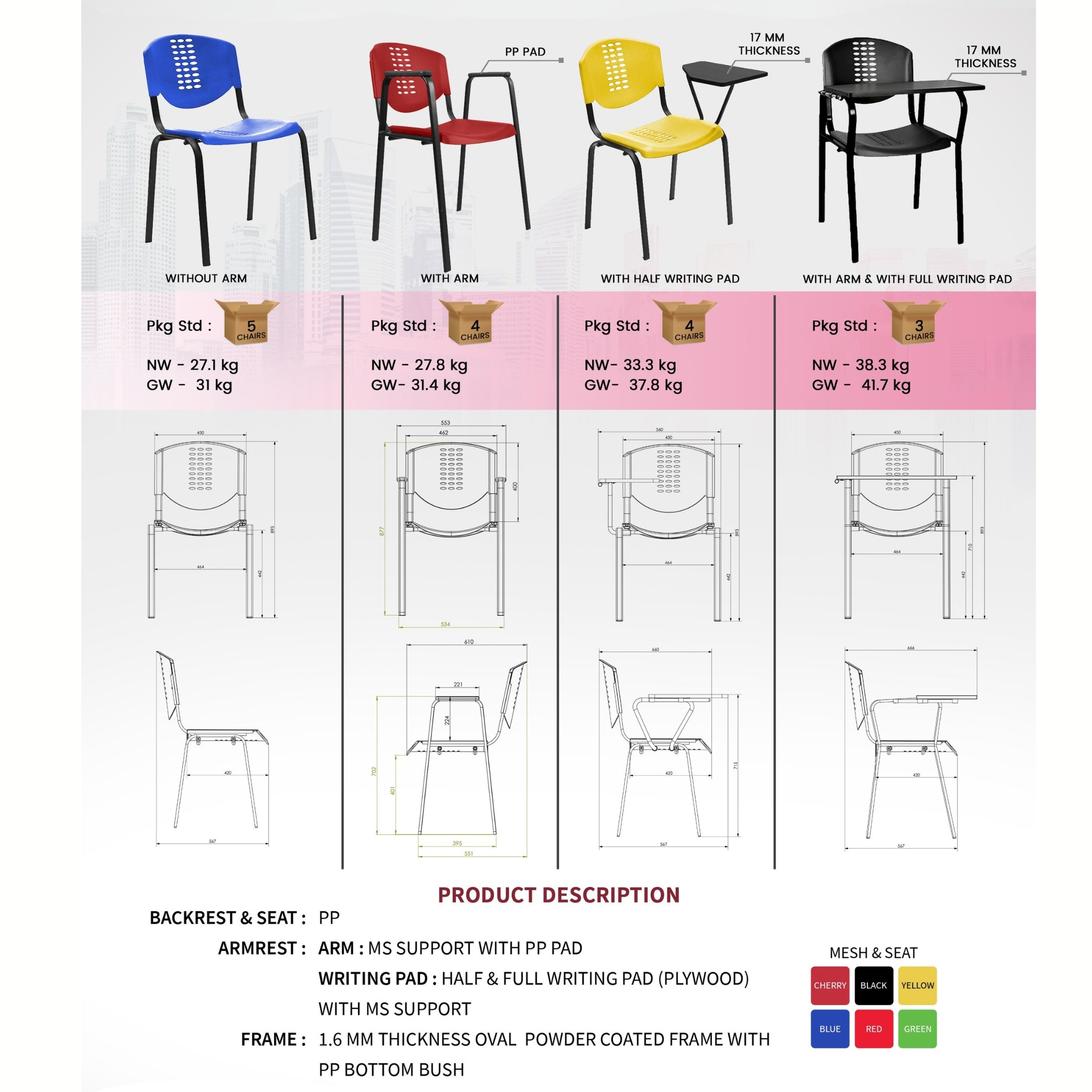 Kepler Brooks Strato Training Chair with Writing Pad