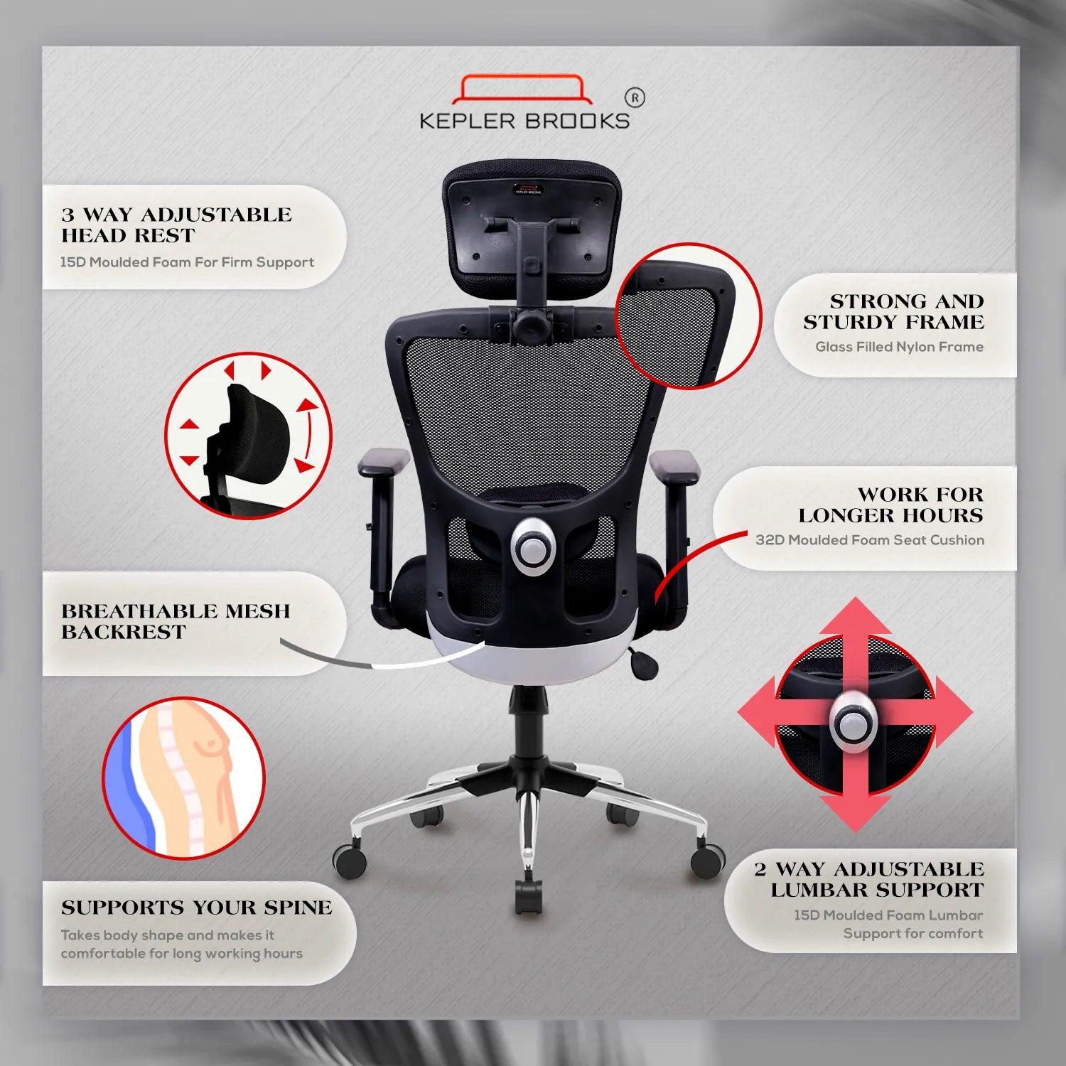 Kepler Brooks Zeus Pro High Back Mesh Office Chair (Black)