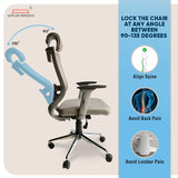 Kepler Brooks Office Chair with 3D Adjustable Arms, 1D Headrest & 2D Lumbar, Multi Lock Mechanism - Nexa (Grey)