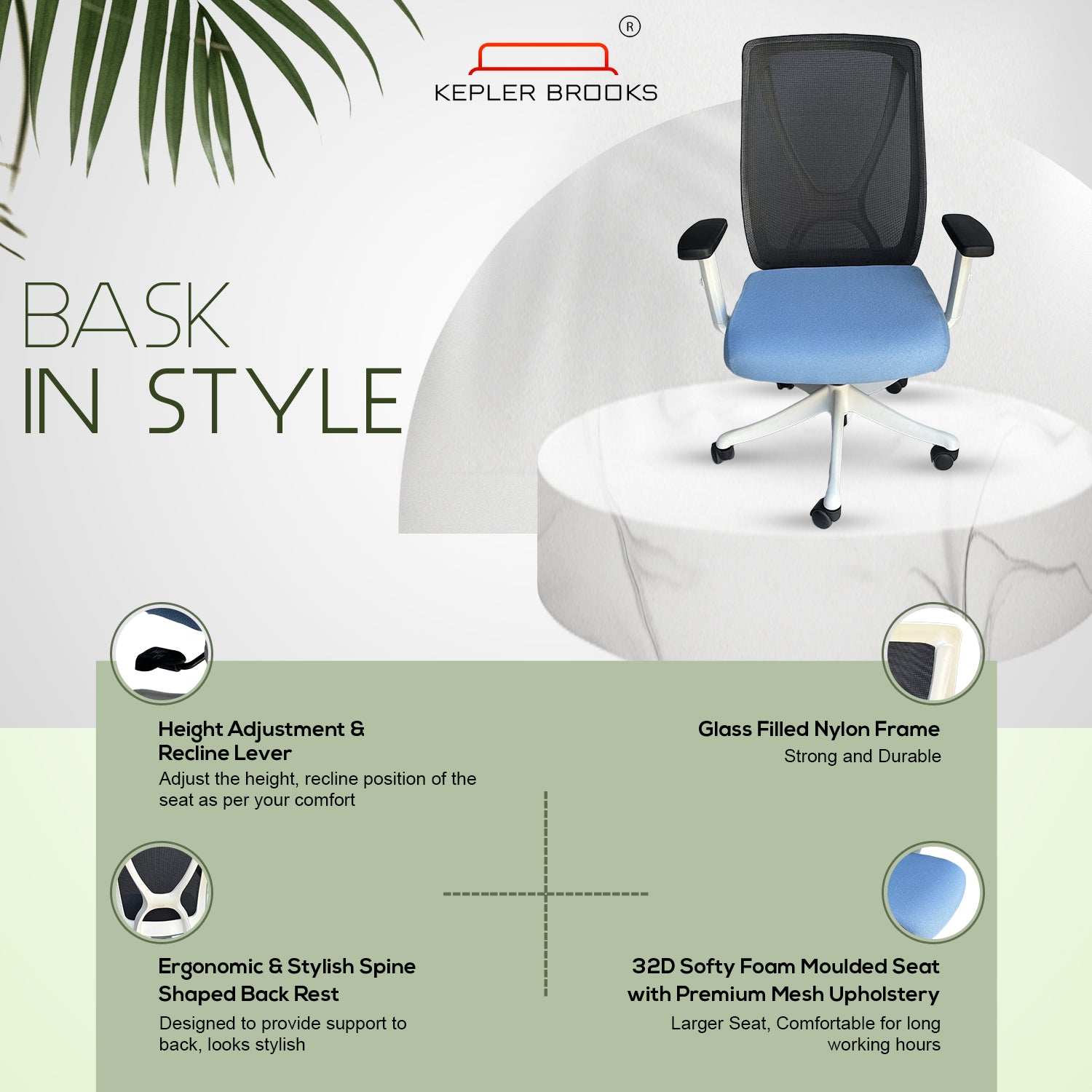 Kepler Brooks Astra Mid Back Mesh Office Chair