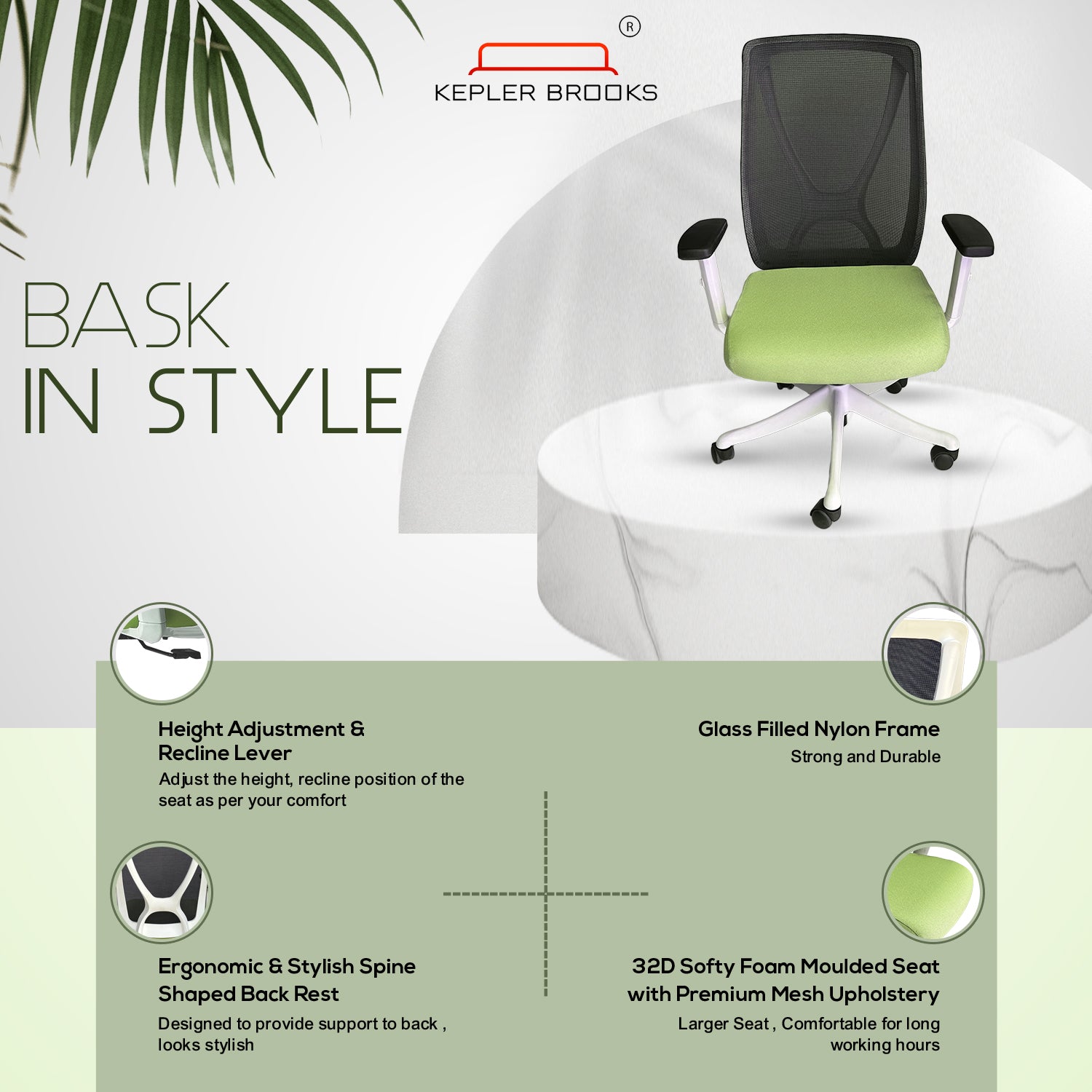 Kepler Brooks Astra Mid Back Mesh Office Chair