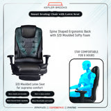 Kepler Brooks Office Chair | Chair for Office Work at Home, Ergonomic Gaming Chair with 2D Adjustable Arms, Adjustable Lumbar Support, Multi Lock Push Back Mechanism & Leg Rest (Italia Pro, Black)