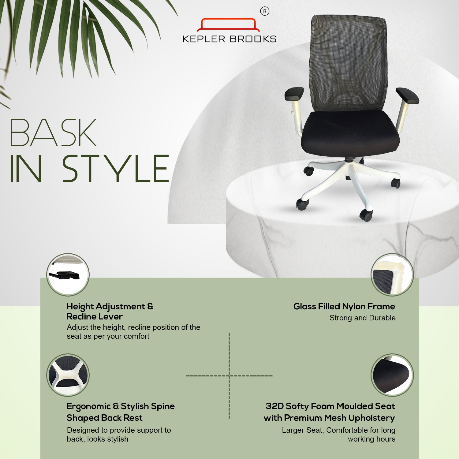 Kepler Brooks Astra Mid Back Mesh Office Chair