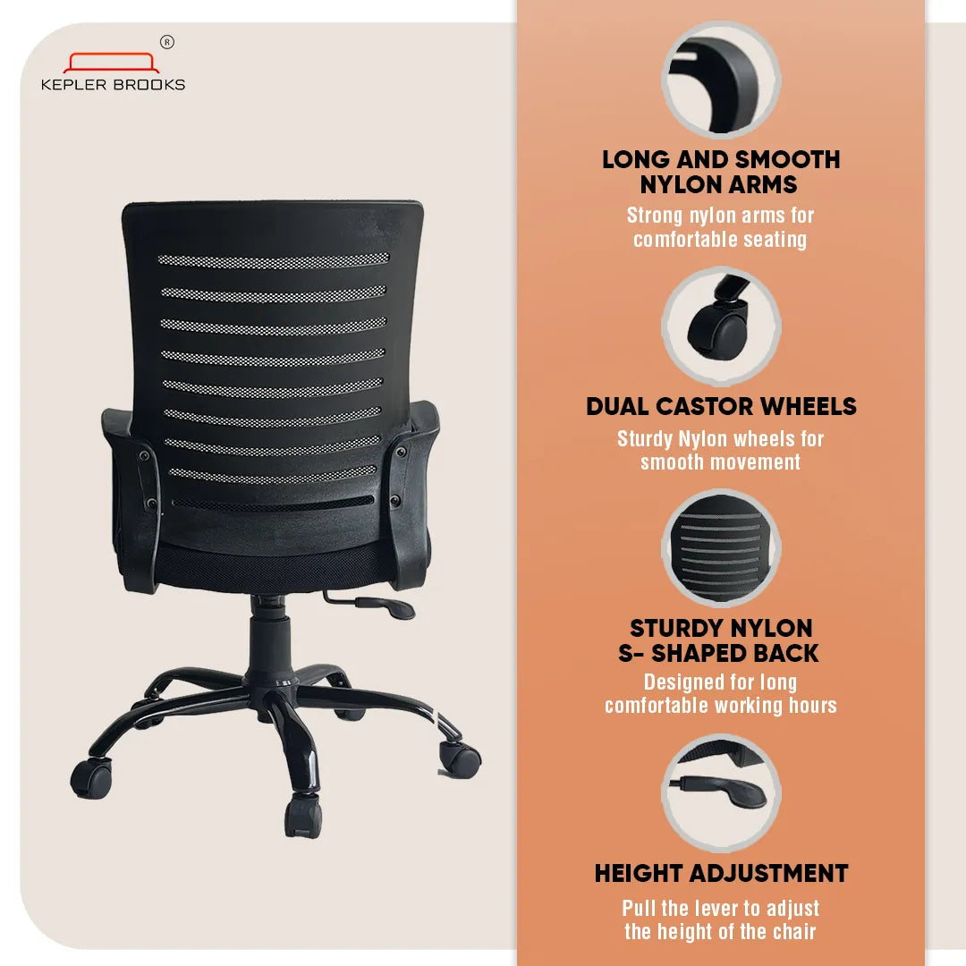 Kepler Brooks Iris Mid Back Mesh Office Chair (Black)