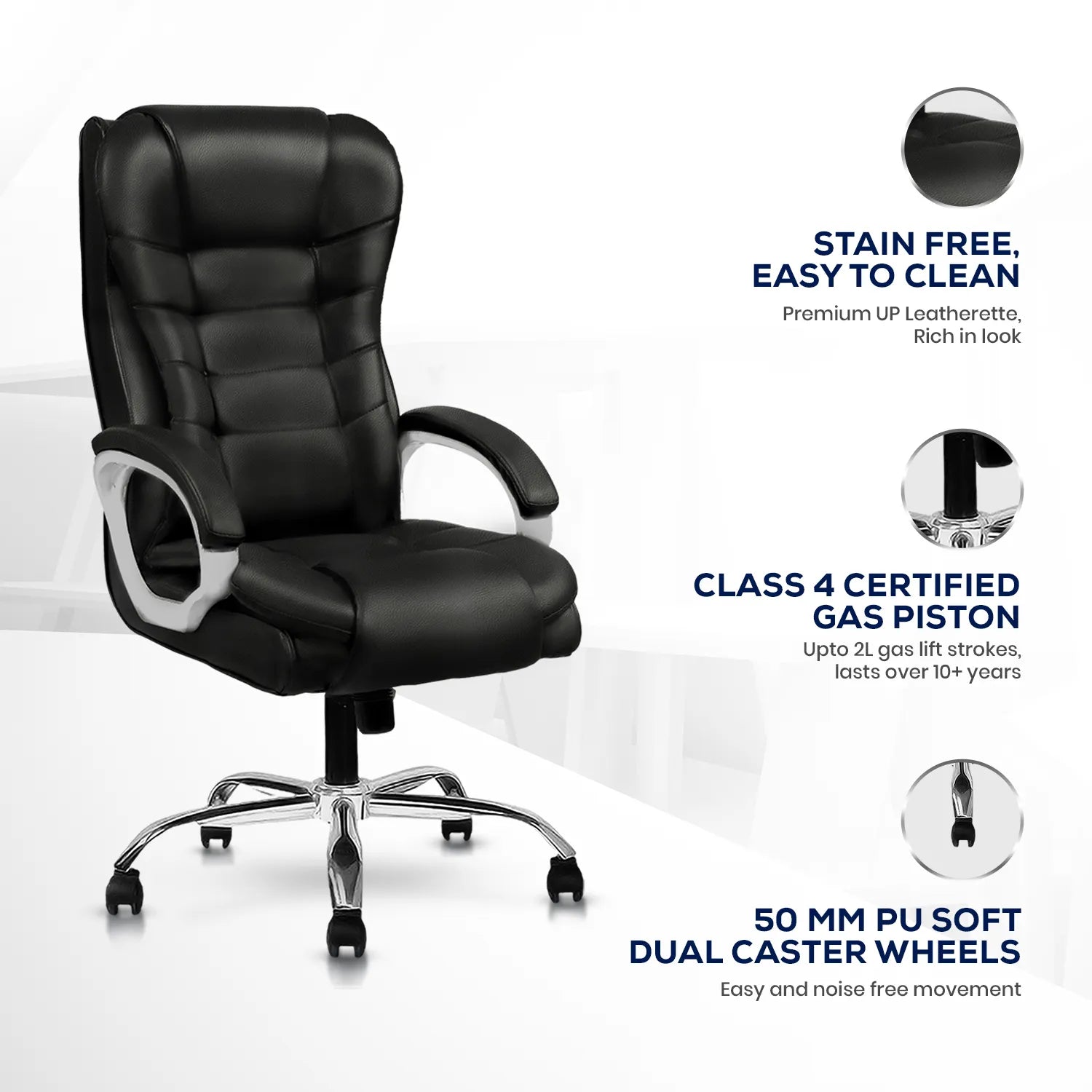 Kepler Brooks Amelia Premium Leatherette High Back Ergonomic Office/Desk Chair (Black)